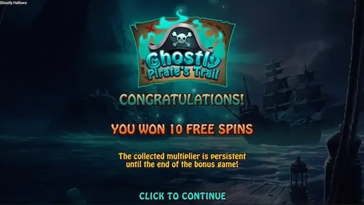 Ghostly Hallows slot game interface featuring a spooky pirate theme